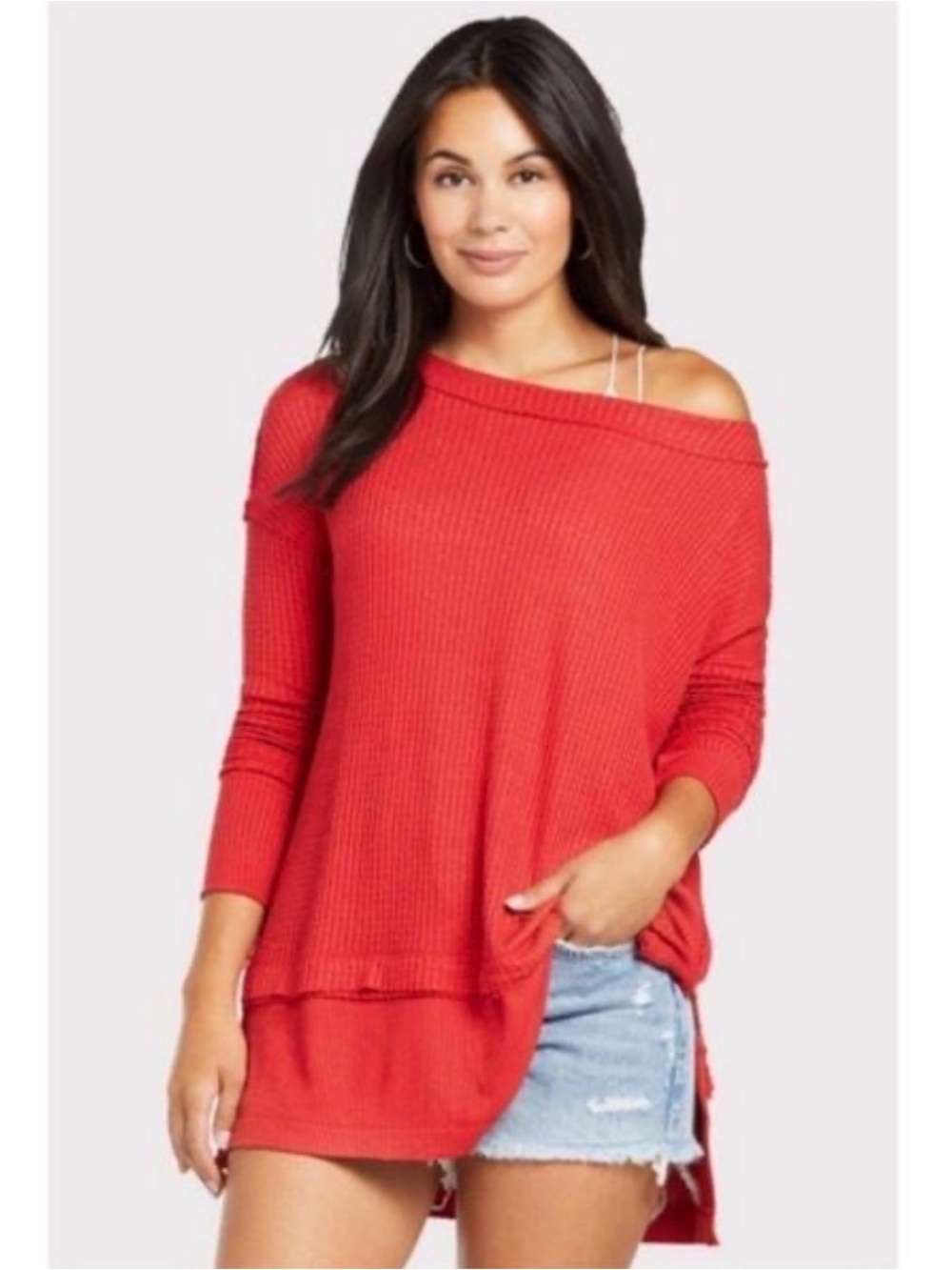 WE THE FREE North Shore Thermal Long Sleeve Tunic Top in Phoenix Red Size S